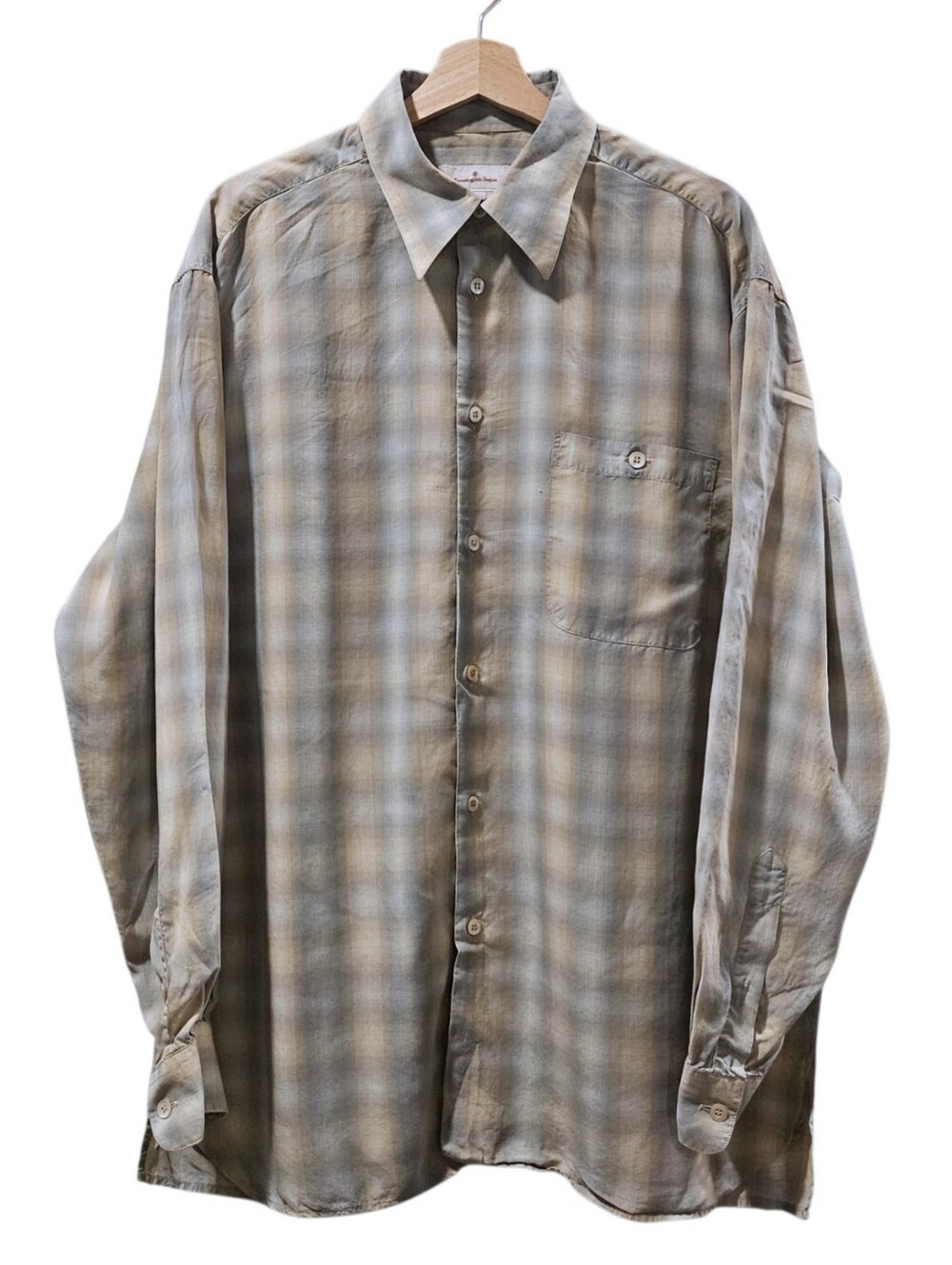 Ermenegildo Zegna Taupe and Light Blue Plaid Button-Down Shirt